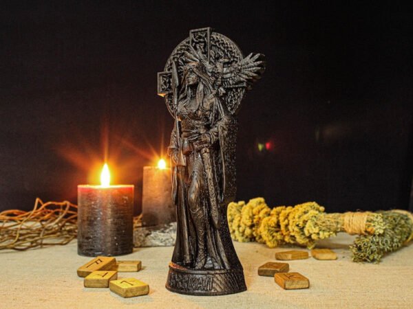 Black Morrigan Statue, Carved Morrigan Figurine, Celtic Goddess Figure, Goddess of the War, Wooden Morrigan Statue, Celtic Altar Figure
