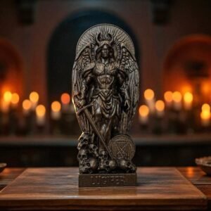 Wood Sculpture Collection-Black Lucifer Statue, Lucifer Fallen Angel Statue, Lucifer Morningstar, Leviathan, Black Occult Statue, Black Demon Statue, Pagan Figurine