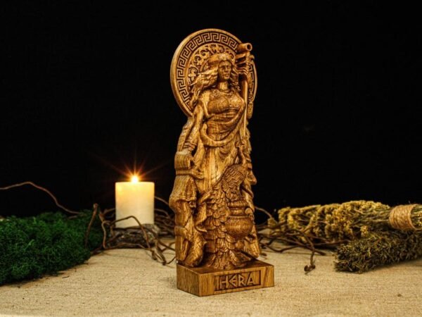 Hera Statue, Hera Altar Figure, Greek Goddess Figure, Wicca Goddess, Wooden Hecate, Wheel of Hecate, Pagan Altar, Greek Altar Statue
