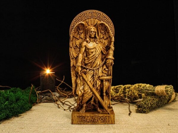 Wood Sculpture Collection-Thanatos Statue, Greek God Thanatos, Thanatos Altar Figure, Greek Altar, Greek Mythology, Pagan Figure, Custom God Statue, Greek Sculpture