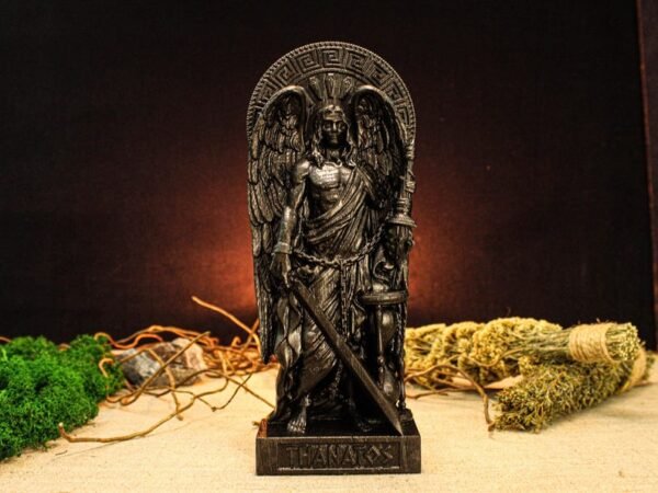Wood Sculpture Collection-Black Thanatos Statue, Greek God Thanatos, Thanatos Altar Figure, Greek Altar, Greek Mythology, Pagan Figure, Custom God Statue