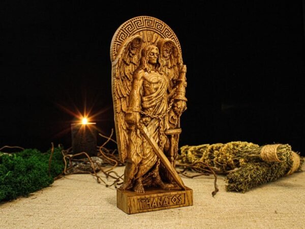 Wood Sculpture Collection-Thanatos Statue, Greek God Thanatos, Thanatos Altar Figure, Greek Altar, Greek Mythology, Pagan Figure, Custom God Statue, Greek Sculpture