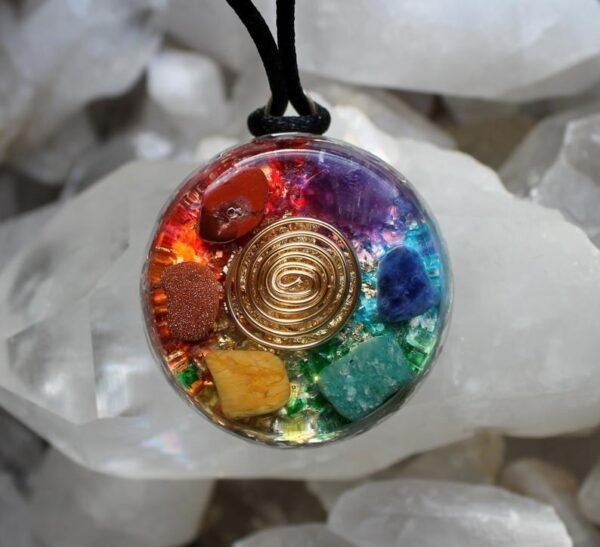 Orgone Energy~7 Chakras Orgone Energy Pendant Gold Flakes