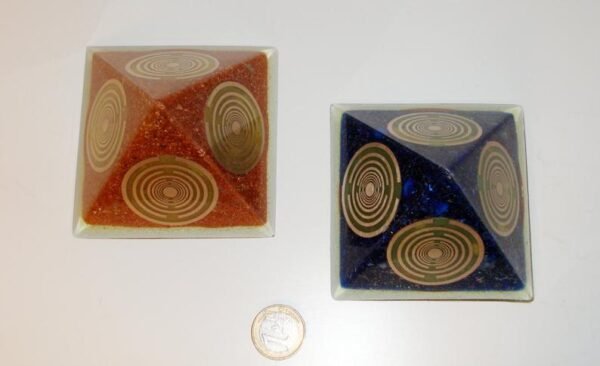 Orgone Pyramid Orgone Energy~Orgone orgonite® medium pyramid, quintuple, fivefold power with 5 gold-plated (24K) MWO by Lakhovsky, Golden Ratio Antenna, EMF Protection