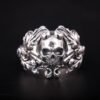 Solid Silver Skull Ring, Biker Ring, Gift for Biker, Skull Jewelry, Brutal Biker Ring, Leaves and Skull Ring, Unique Handmade Jewelry
