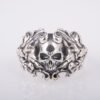 Solid Silver Skull Ring, Biker Ring, Gift for Biker, Skull Jewelry, Brutal Biker Ring, Leaves and Skull Ring, Unique Handmade Jewelry