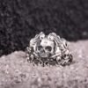 Solid Silver Skull Ring, Biker Ring, Gift for Biker, Skull Jewelry, Brutal Biker Ring, Leaves and Skull Ring, Unique Handmade Jewelry