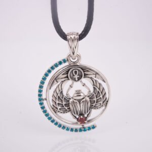 Scarabaeus Necklace, Egyptian Silver Pendant, Necklace with Scarabaeus Sacer and Gems, Egyptian Symbol, Handmade Egyptian Jewelry