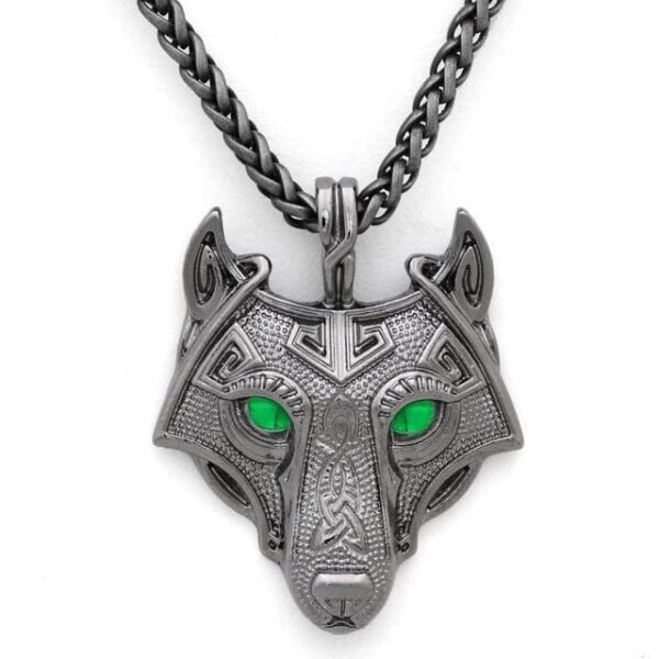 Pendants & Necklaces Green Eyes / Silver Norse Eye Colored Wolf Pendant Necklace Ancient Treasures Ancientreasures Viking Odin Thor Mjolnir Celtic Ancient Egypt Norse Norse Mythology