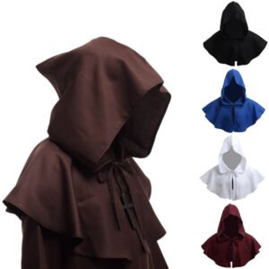 Vintage Medieval Costume Men Women Hooded Renaissance Wicca Pagan Capelet LARP Mantle Cowl Hat Fancy Dress Cosplay Accessory