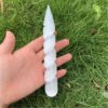 Natural Selenite Lamp Carved Pyramid Tower Healing Crystal Wand Heart Palm Stone Wicca Decor Point White Plate 15cm