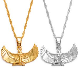 Anniyo Fab Egyptian Goddess Necklace Silver Color/Gold Color Wing Chains Ankh Bib Wicca Pagan Jewelry Egypt Religion #220206