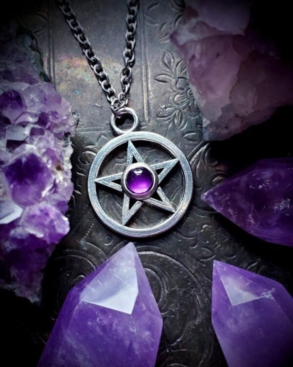 Amethyest Pentagram Necklace, Wiccan Jewelry,Pentacle Necklace,Witchy Jewelry, Witchcraft Amulet, Occult , Wicca, Pagan Pendant