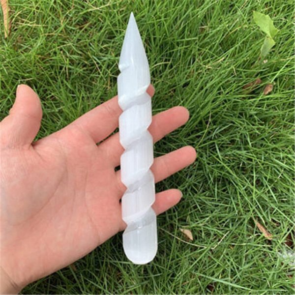 Natural Selenite Lamp Carved Pyramid Tower Healing Crystal Wand Heart Palm Stone Wicca Decor Point White Plate 15cm