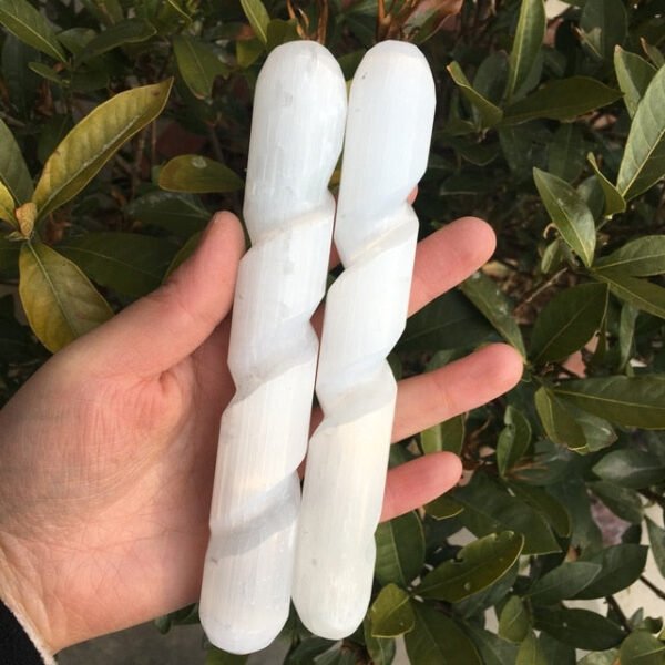 Natural Selenite Lamp Carved Pyramid Tower Healing Crystal Wand Heart Palm Stone Wicca Decor Point White Plate 15cm