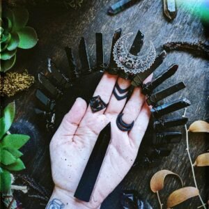 Witch crown natural obsidian piece moon crown raw crystal crown headband Wicca party accessories gift