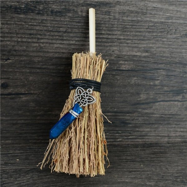 Dust Removal Broom Wicca Celtic Pentagram Mini Witch Broom Witchcraft Accessories Raw Crystal Wicca Altar Broom