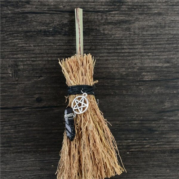 Dust Removal Broom Wicca Celtic Pentagram Mini Witch Broom Witchcraft Accessories Raw Crystal Wicca Altar Broom