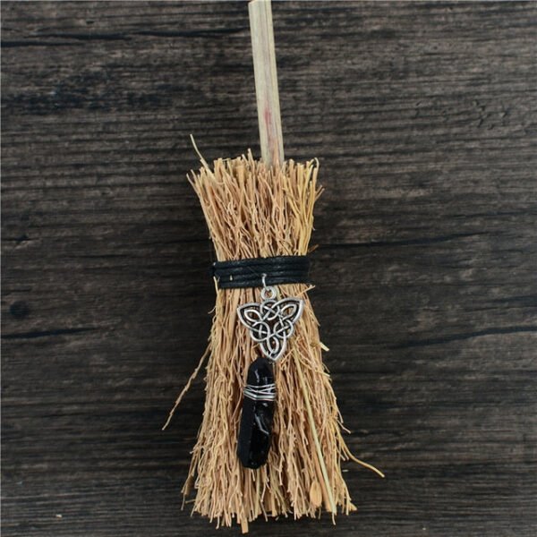 Dust Removal Broom Wicca Celtic Pentagram Mini Witch Broom Witchcraft Accessories Raw Crystal Wicca Altar Broom