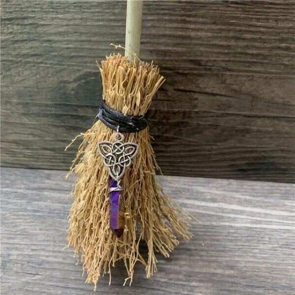 Dust Removal Broom Wicca Celtic Pentagram Mini Witch Broom Witchcraft Accessories Raw Crystal Wicca Altar Broom