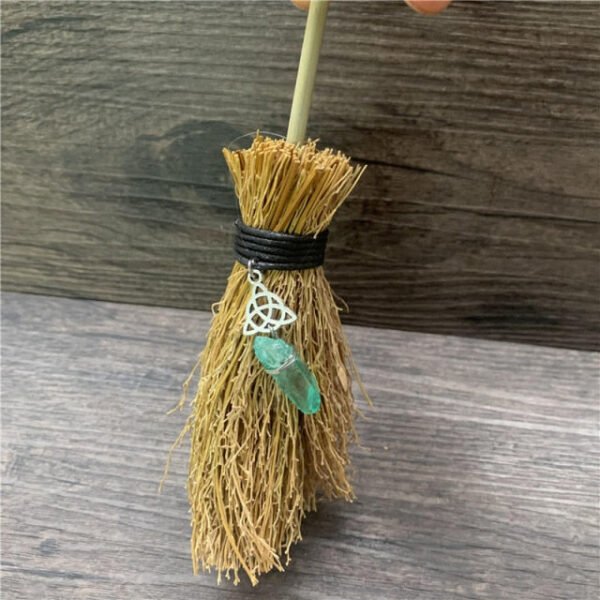 Dust Removal Broom Wicca Celtic Pentagram Mini Witch Broom Witchcraft Accessories Raw Crystal Wicca Altar Broom