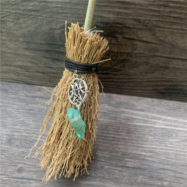 Dust Removal Broom Wicca Celtic Pentagram Mini Witch Broom Witchcraft Accessories Raw Crystal Wicca Altar Broom