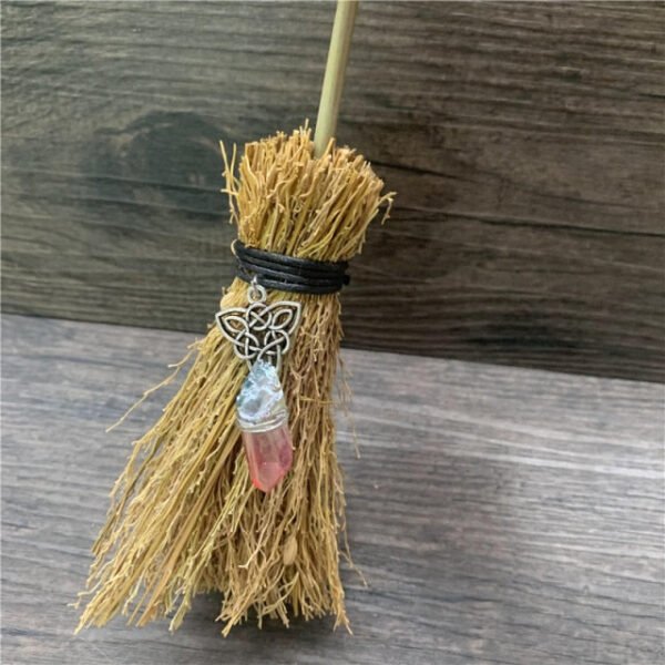 Dust Removal Broom Wicca Celtic Pentagram Mini Witch Broom Witchcraft Accessories Raw Crystal Wicca Altar Broom