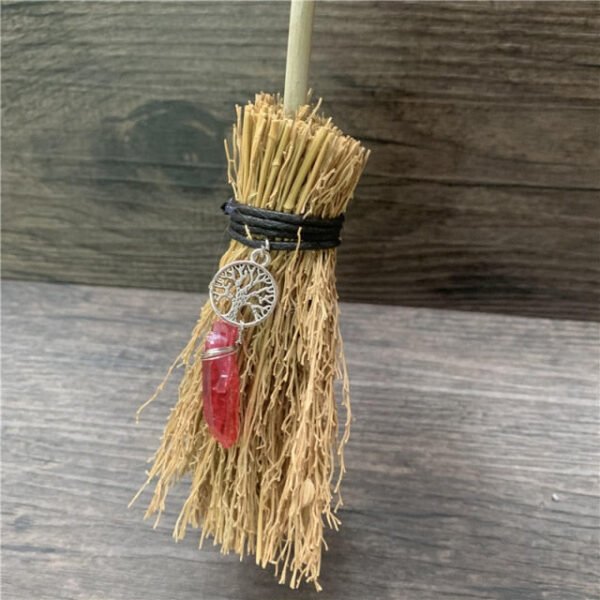 Dust Removal Broom Wicca Celtic Pentagram Mini Witch Broom Witchcraft Accessories Raw Crystal Wicca Altar Broom