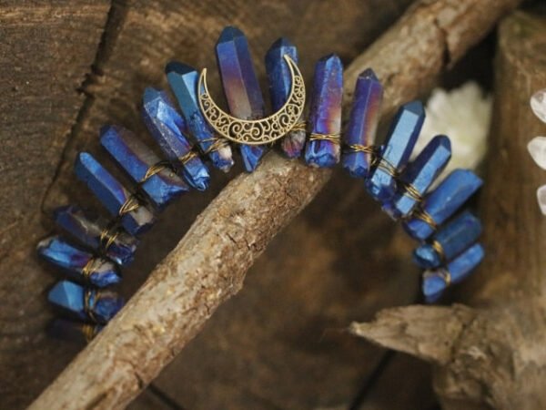 Witch accessories jewelry moon wicca wizard crown headband dark blue black headband Magic Set