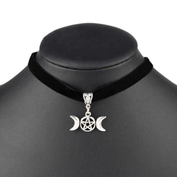 Gothic Statement Necklace Triple Moon Goddess Wicca Pentagram Necklaces