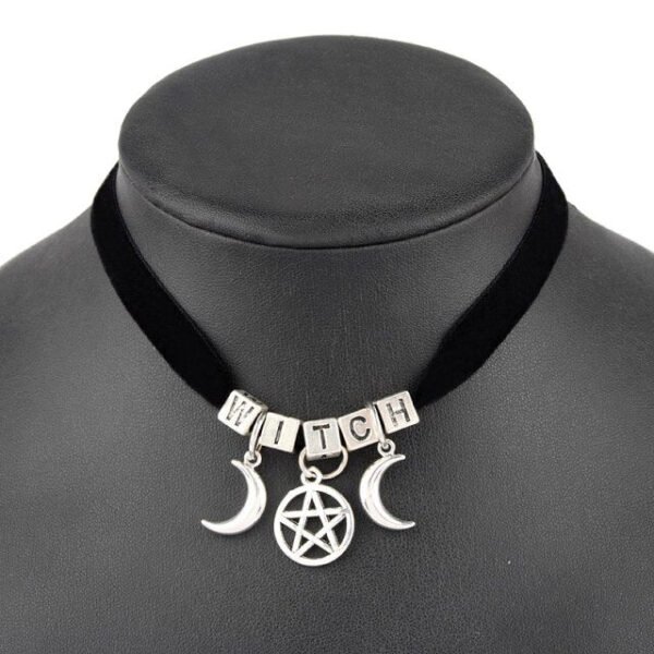 Gothic Statement Necklace Triple Moon Goddess Wicca Pentagram Necklaces