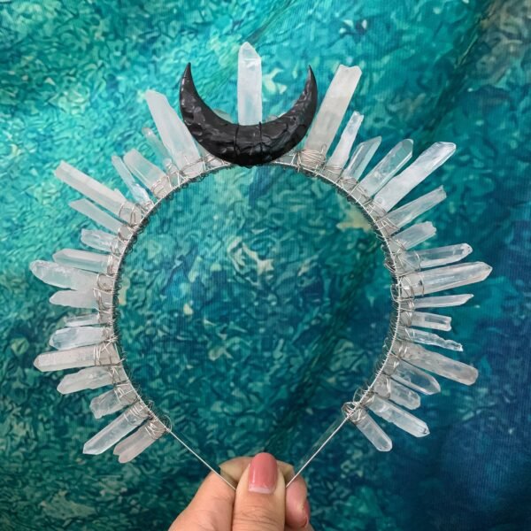 Raw crystal crown black moon crown Wicca photography props witch accessories hair accessories Gothic wedding bridal gift for her