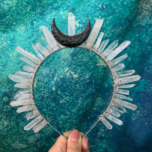 Raw crystal crown black moon crown Wicca photography props witch accessories hair accessories Gothic wedding bridal gift for her