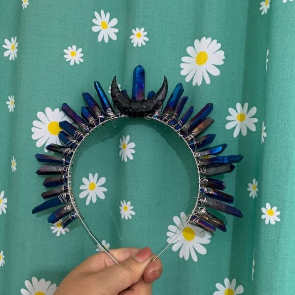 Raw crystal crown black moon crown Wicca photography props witch accessories hair accessories Gothic wedding bridal gift for her