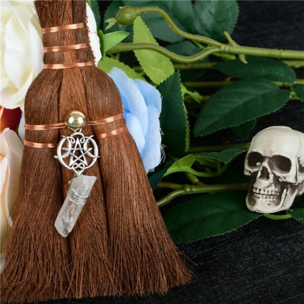 Dust Removal Broom Wicca Celtic Pentagram Mini Witch Broom Witchcraft Accessories Raw Crystal Wicca Altar Broom
