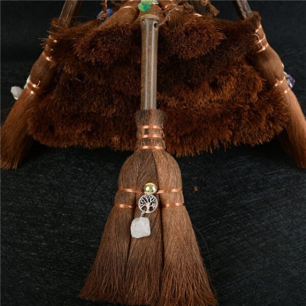 Dust Removal Broom Wicca Celtic Pentagram Mini Witch Broom Witchcraft Accessories Raw Crystal Wicca Altar Broom