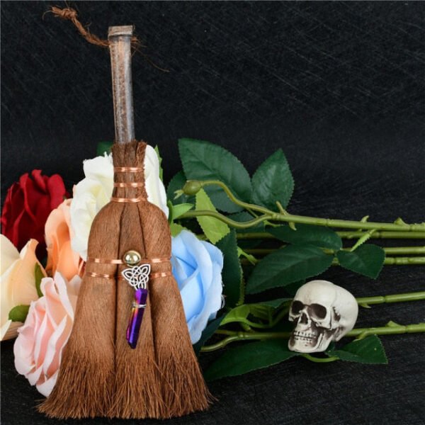 Dust Removal Broom Wicca Celtic Pentagram Mini Witch Broom Witchcraft Accessories Raw Crystal Wicca Altar Broom