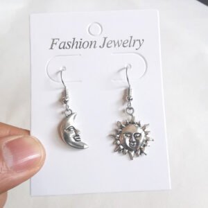 Vintage Moon Sun Dangle Drop Earrings  Goth Gothic Wicca Jewelry