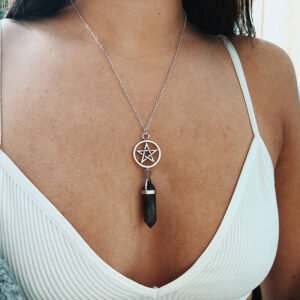 Fashion Pentagram Star Chakra Stones Pendant Necklace for Women Supernatural Vintage Jewelry Wicca Witchcraft Choker Goth  Satan