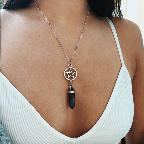 Fashion Pentagram Star Chakra Stones Pendant Necklace for Women Supernatural Vintage Jewelry Wicca Witchcraft Choker Goth  Satan