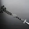 Ankh and Pentagram Rosary Necklace , Wicca, Pagan Rosary Black Beads Charm Jewelry