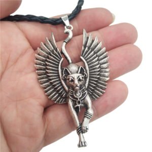 Egypt Cat Angel Wings Bastet Ethnic Cat Jewelry Male Necklace WICCA Pagan Talisman Egyptian Sphinx Wicca Collection