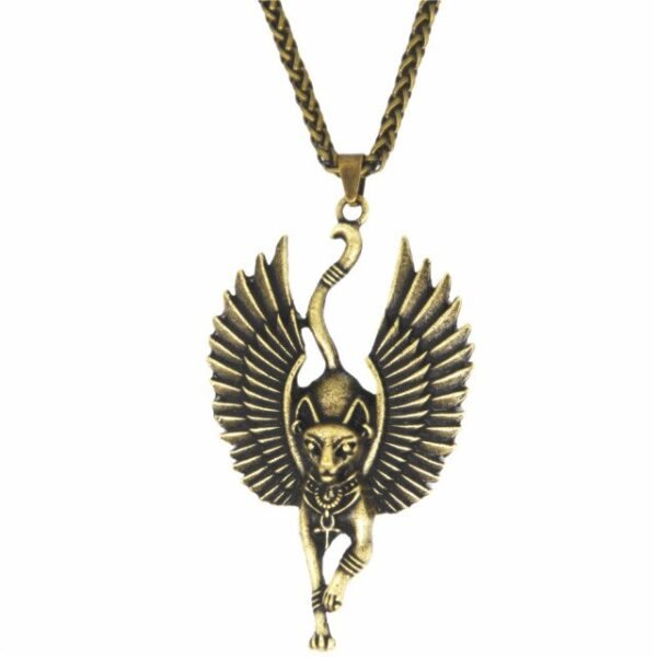 Egypt Cat Angel Wings Bastet Ethnic Cat Jewelry Male Necklace WICCA Pagan Talisman Egyptian Sphinx Wicca Collection