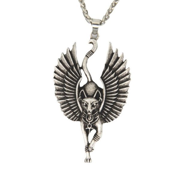 Egypt Cat Angel Wings Bastet Ethnic Cat Jewelry Male Necklace WICCA Pagan Talisman Egyptian Sphinx Wicca Collection