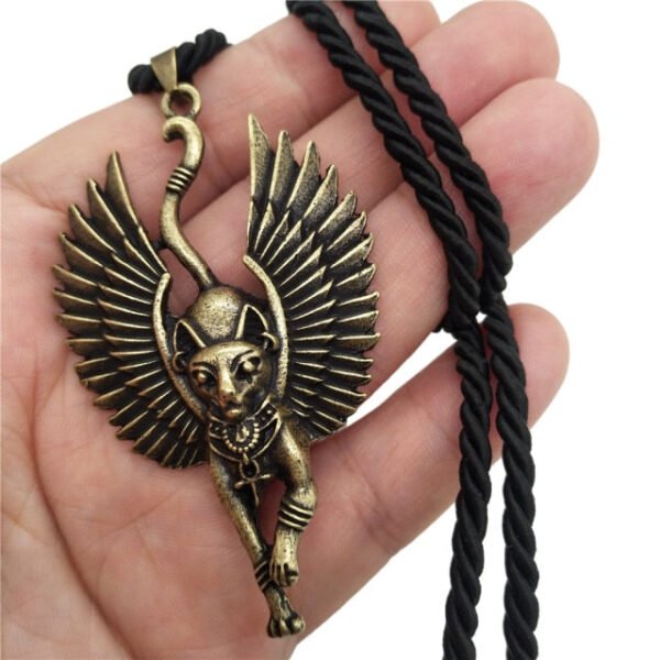 Egypt Cat Angel Wings Bastet Ethnic Cat Jewelry Male Necklace WICCA Pagan Talisman Egyptian Sphinx Wicca Collection