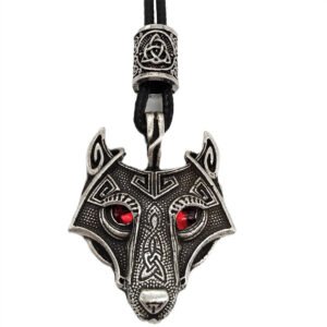 Green Black Red Eyes Wolf Amulet Pendant