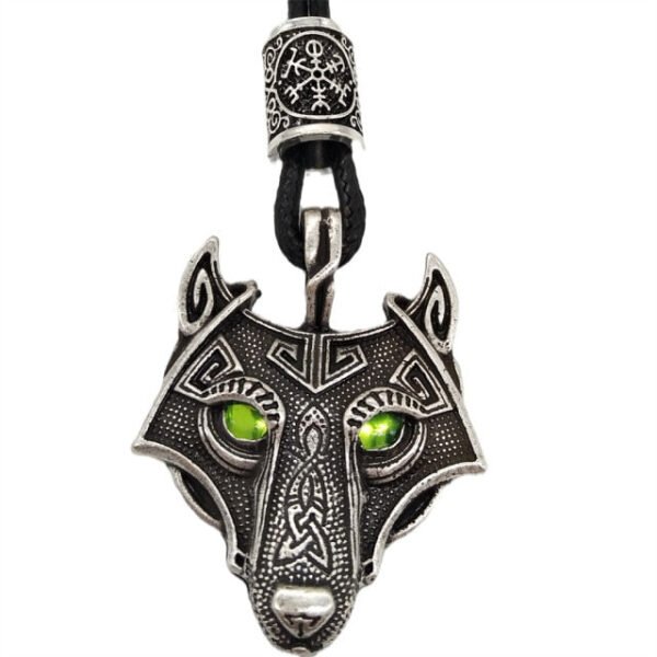 Green Black Red Eyes Wolf Amulet Pendant