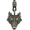 Green Black Red Eyes Wolf Amulet Pendant