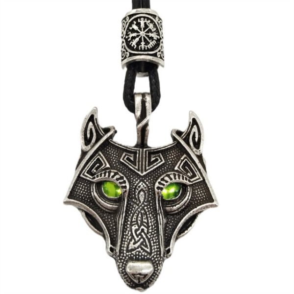 Green Black Red Eyes Wolf Amulet Pendant