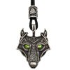 Green Black Red Eyes Wolf Amulet Pendant